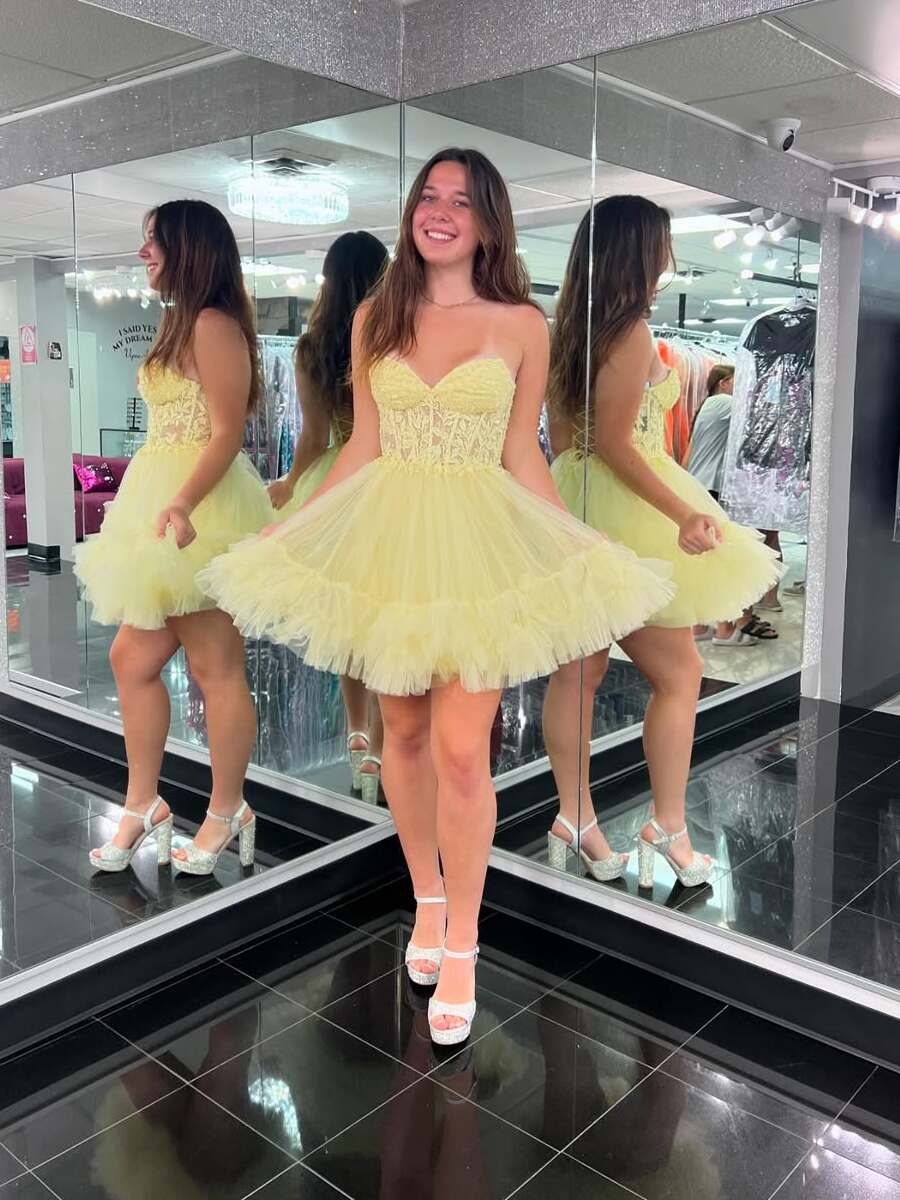 Strapless Corset A Line Short Homecoming Dress with Ruffles