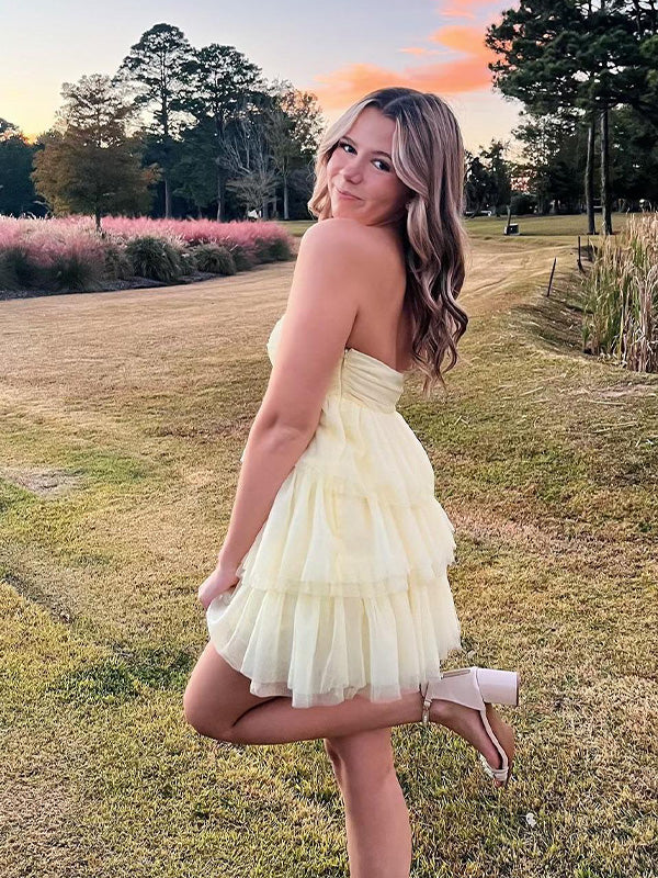 Strapless Short Ruffle Homecoming Party Dress