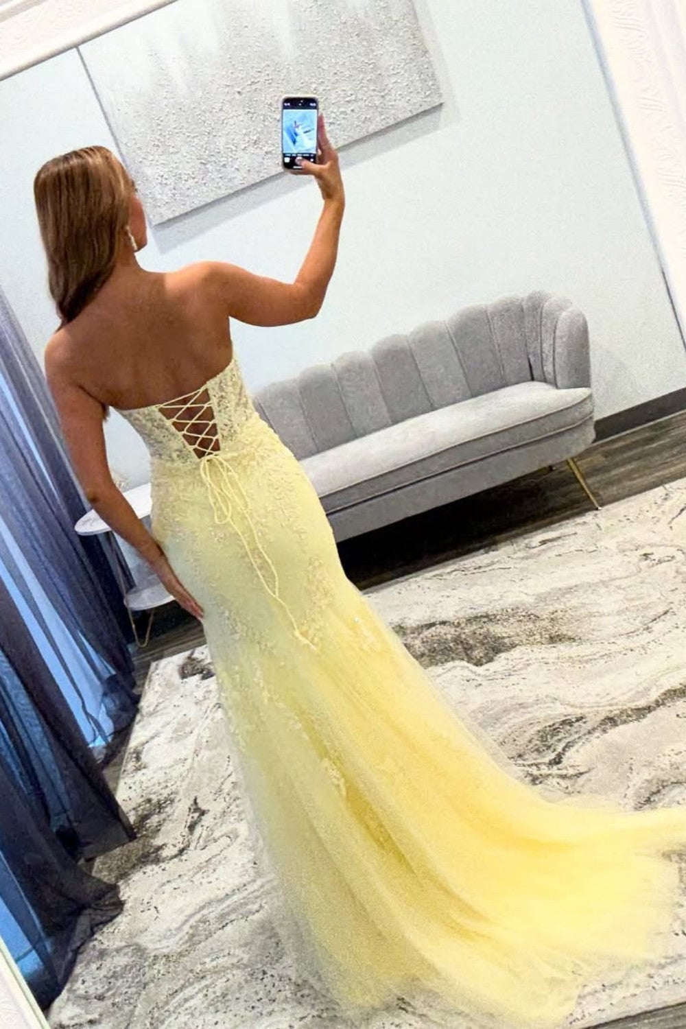 Trendy Mermaid Sweetheart Yellow Long Prom Dress with Appliques
