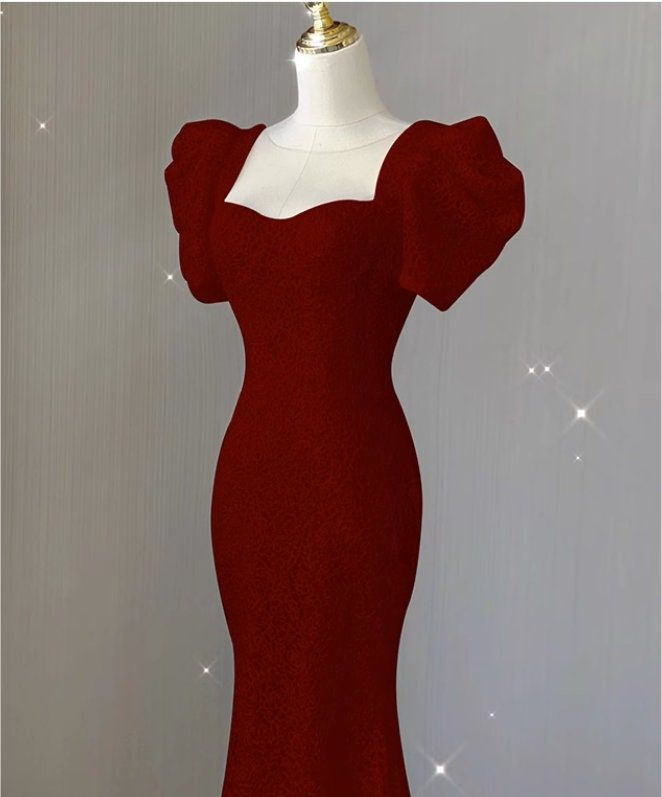 Mermaid evening dress, high-end burgundy bridal toast dress,elegant lady prom dress - View 3 | FashionDia