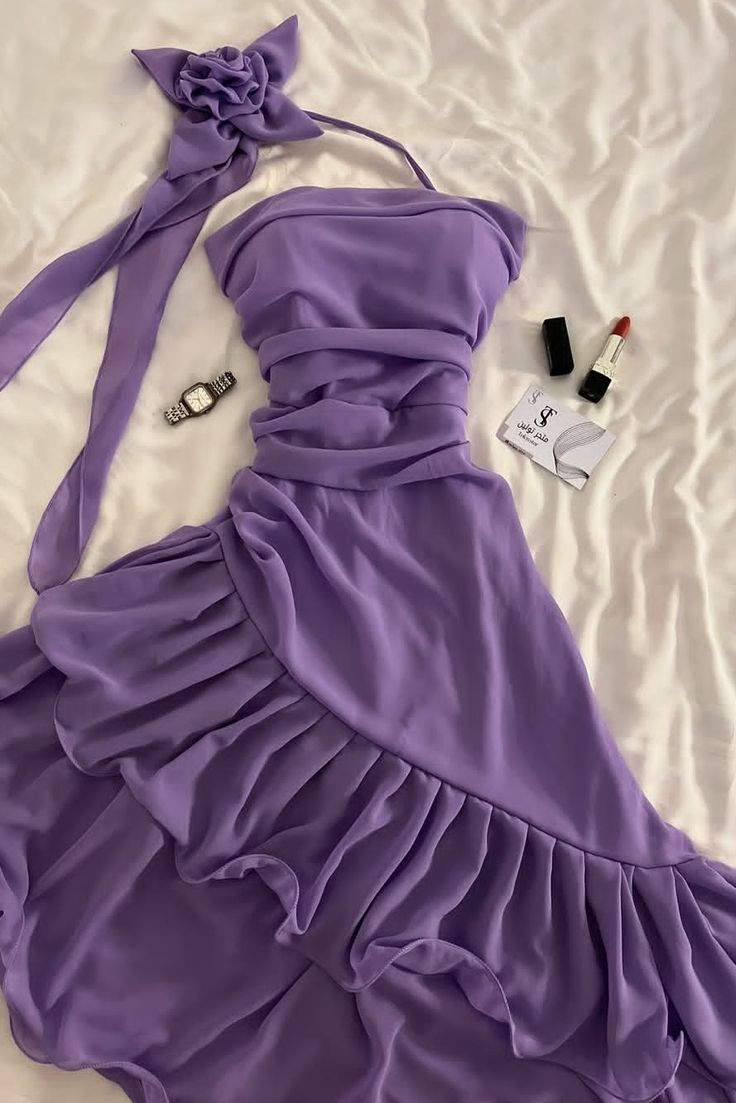 Charming Purple Chiffon Ruffle Short Graduation Homecoming Dress Formal 16th Birthday Outfits - FashionDia