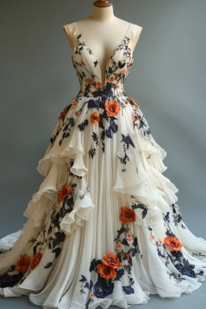 Unique Chiffon Appliques Prom Dress Long Party Evening Dress