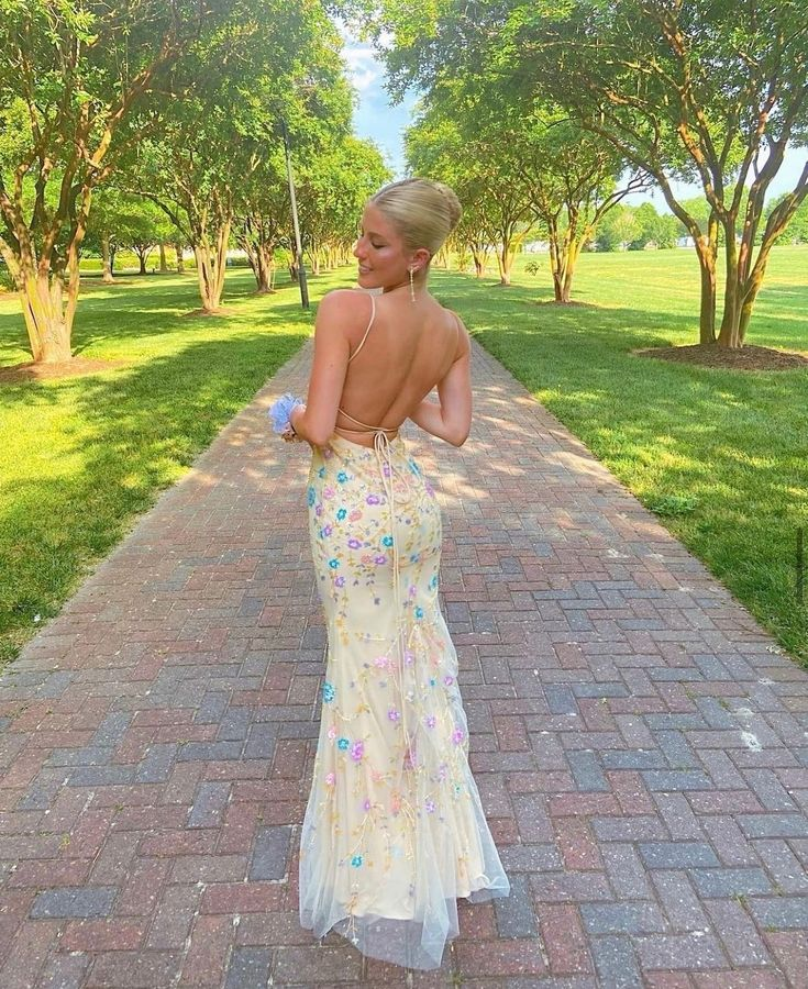 Beautiful Yellow Straps Mermaid Backless Evening Dress Long Prom Dress