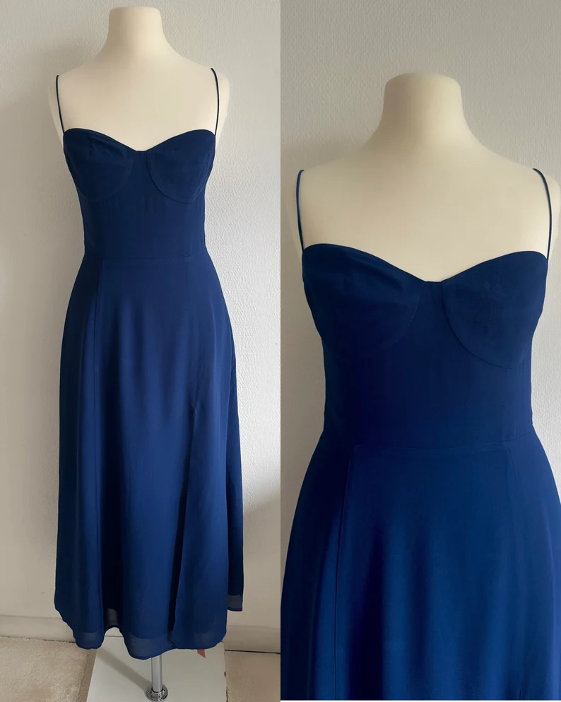 Simple Blue Spaghetti Straps Chiffon Party Prom Dress