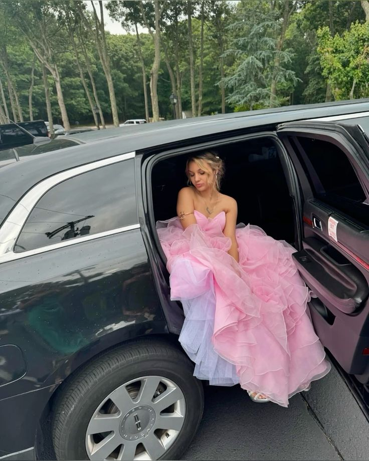 Cute Pink Strapless Tulle Layered Long Party Dress Formal Birthday Prom Dresses - View 2 | FashionDia