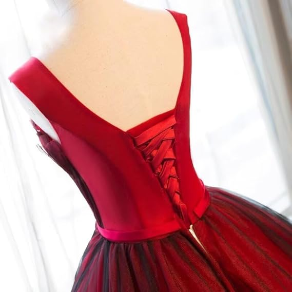 Black And Red Tulle Satin Appliques Sweet 16 Ball Gown Quinceanera Dress - View 4 | FashionDia