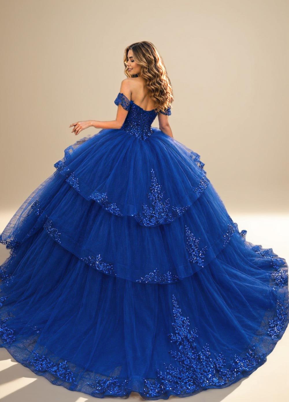 Off Shoulder Sequin Quinceanera Dress Fuchsia Ball Gown with Beaded Appliques - ZapDress (ZD17550) - View 4 | VelvetHem