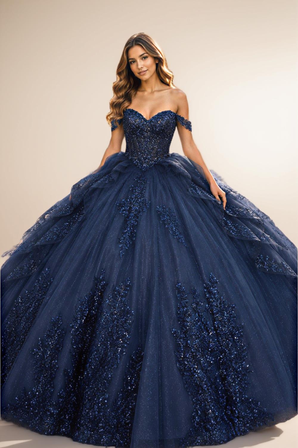 Off Shoulder Sequin Quinceanera Dress Fuchsia Ball Gown with Beaded Appliques - ZapDress (ZD17550) - View 5 | VelvetHem