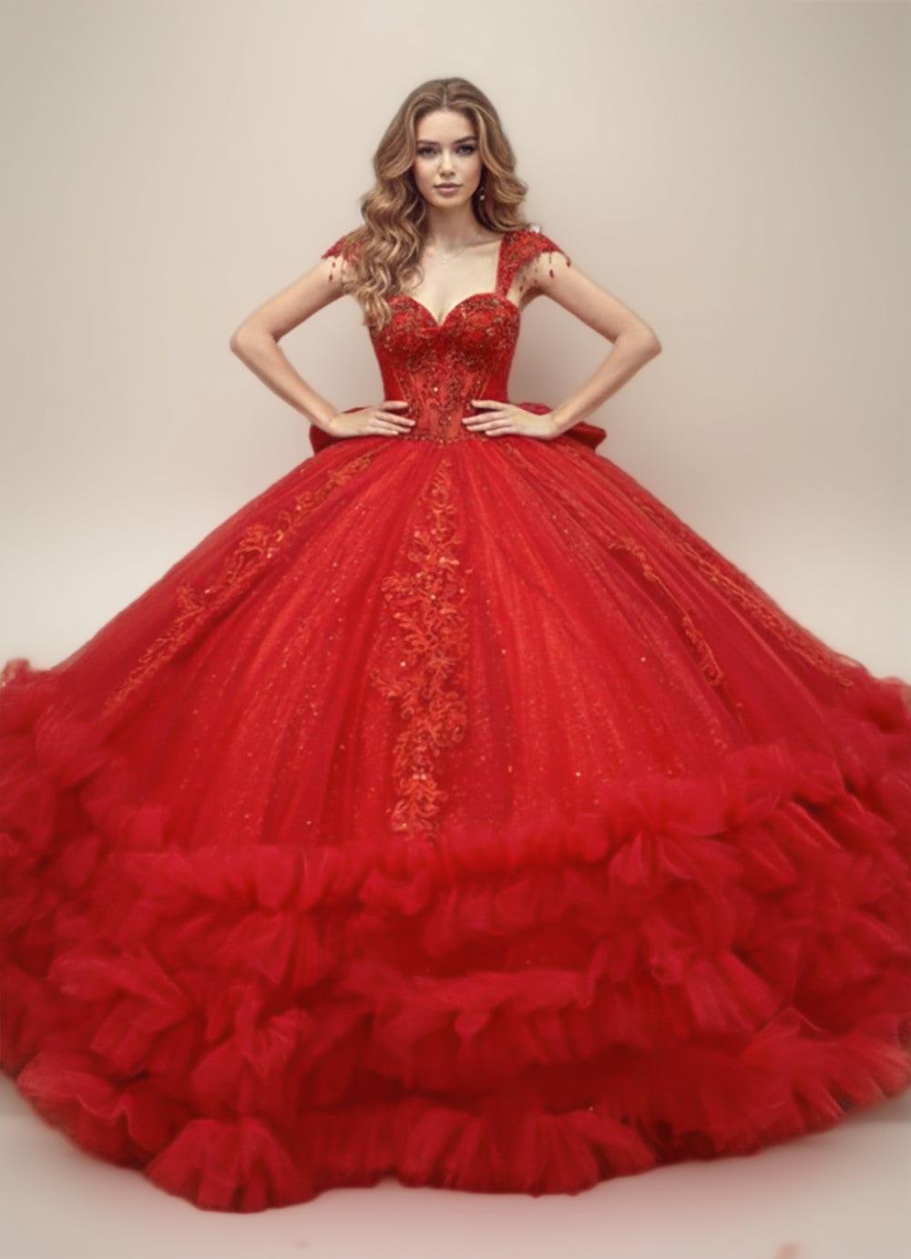 Champagne Off Shoulder Ruffled Quinceanera Dress Ball Gown with Lace Applique - ZapDress (ZD17552) - View 7 | VelvetHem
