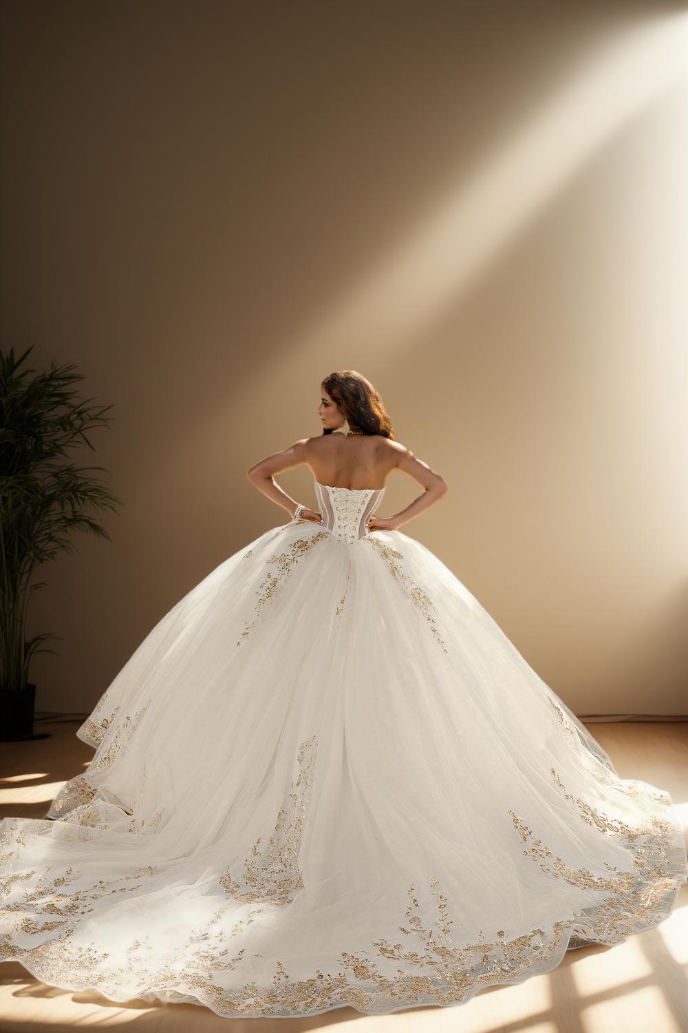 Strapless Glitter Tulle Quinceanera Ball Gown in Ivory Gold (ZD17562) - View 2 | VelvetHem