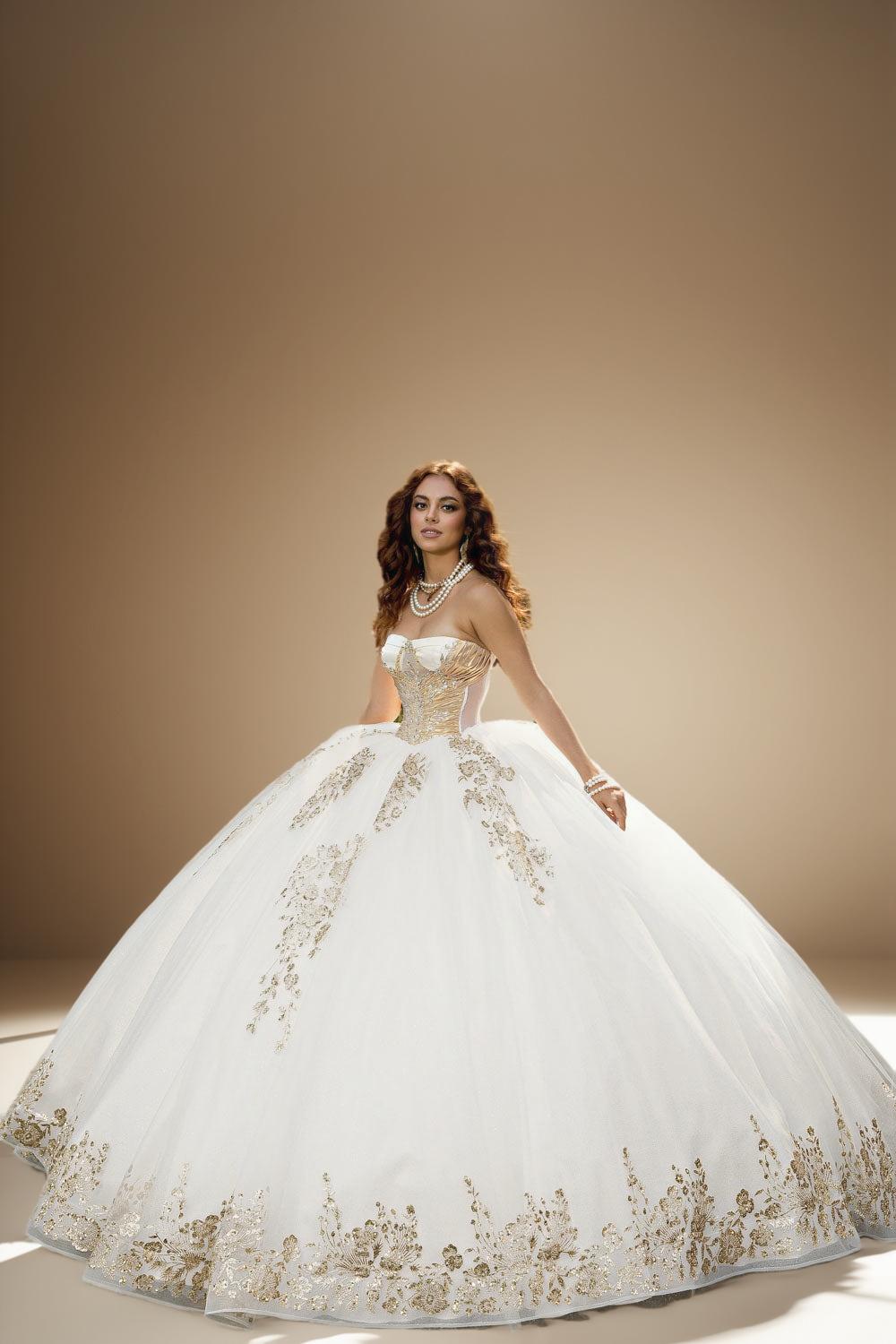 Strapless Glitter Tulle Quinceanera Ball Gown in Ivory Gold (ZD17562) - View 5 | VelvetHem
