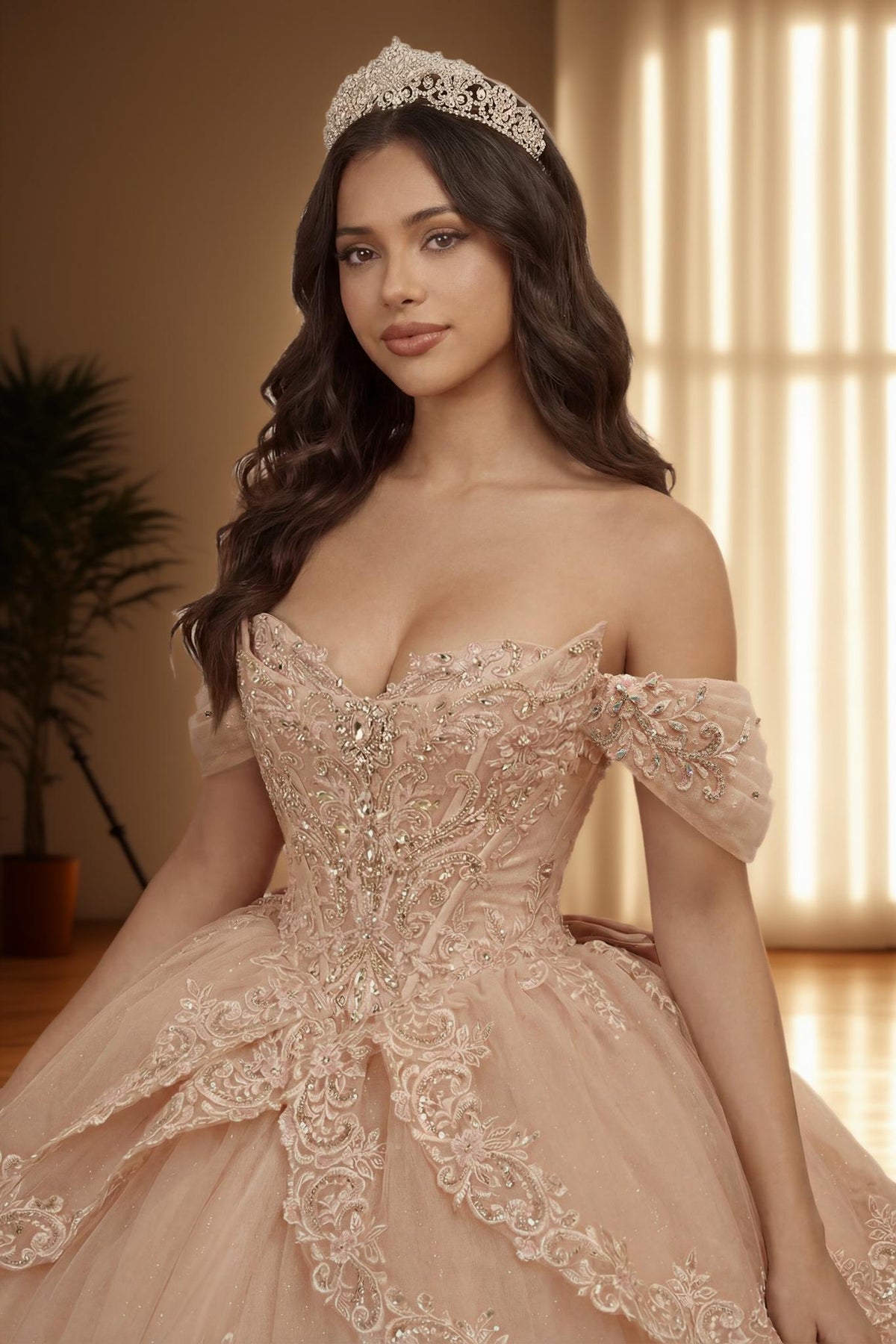 Off Shoulder Embroidered Applique Quinceanera Ball Gown (ZD17563) - View 3 | VelvetHem