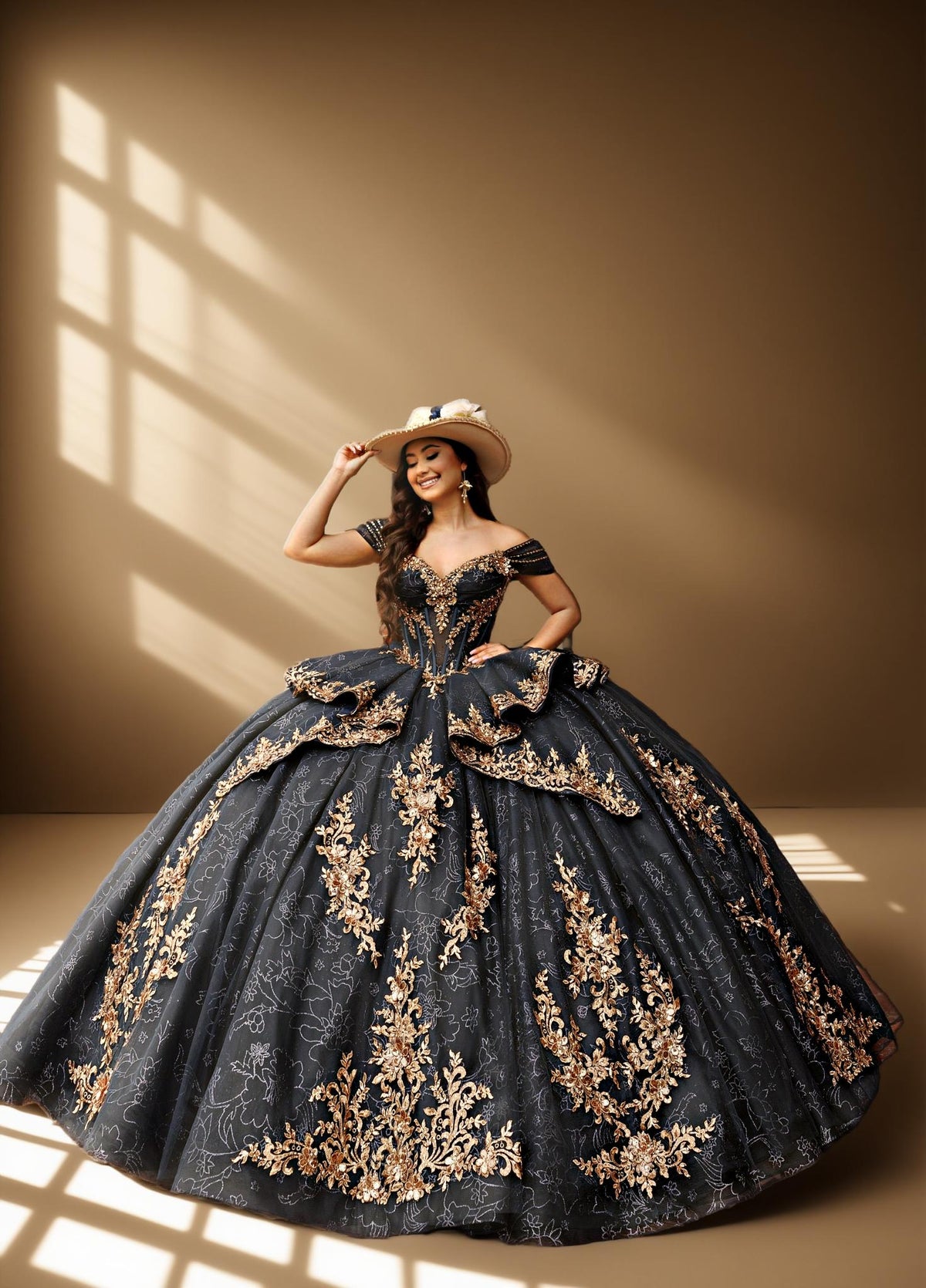 Off Shoulder Layered Skirt Beaded Quinceanera Ball Gown (ZD17566) - VelvetHem