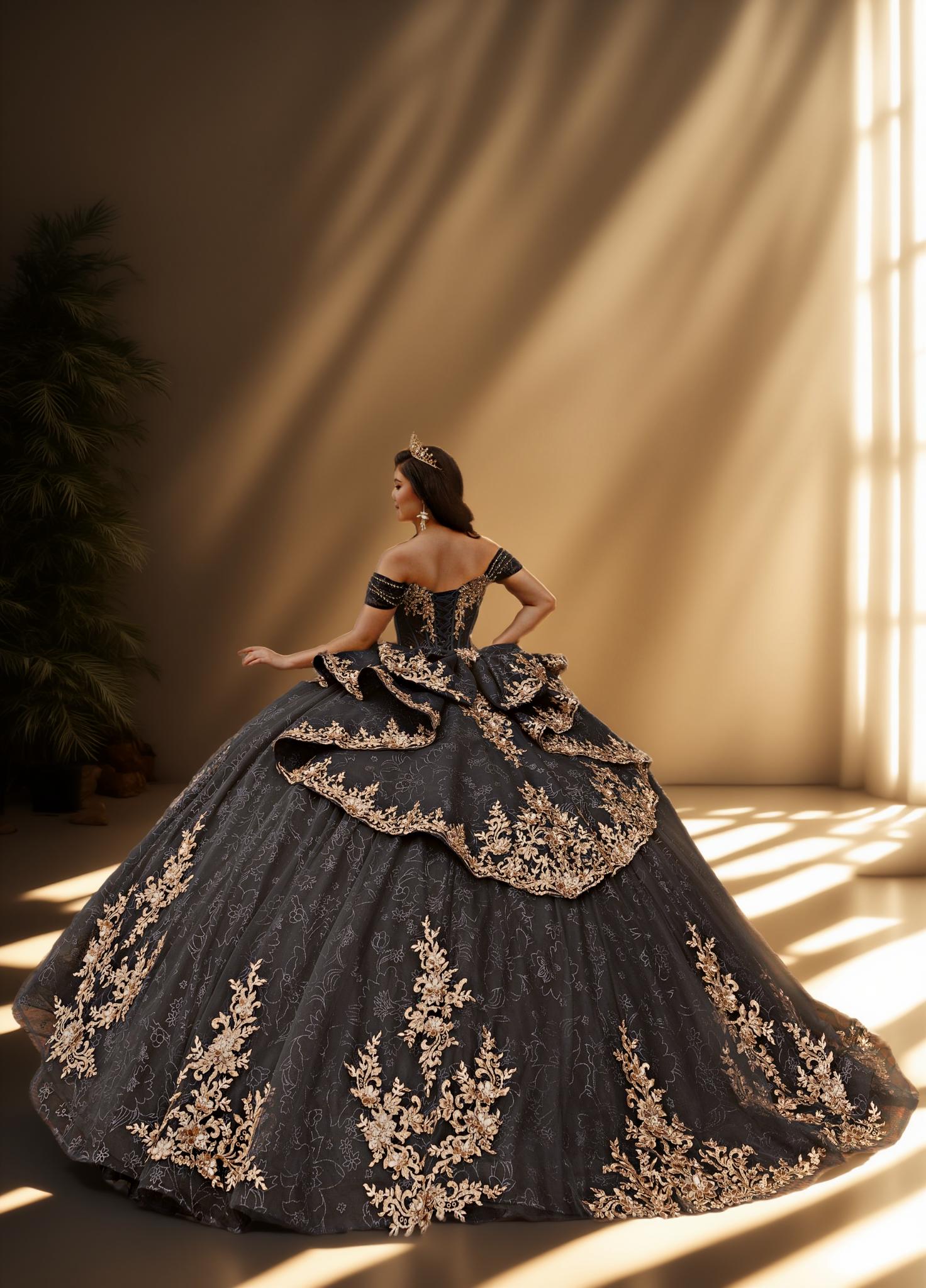 Off Shoulder Layered Skirt Beaded Quinceanera Ball Gown (ZD17566) - View 2 | VelvetHem