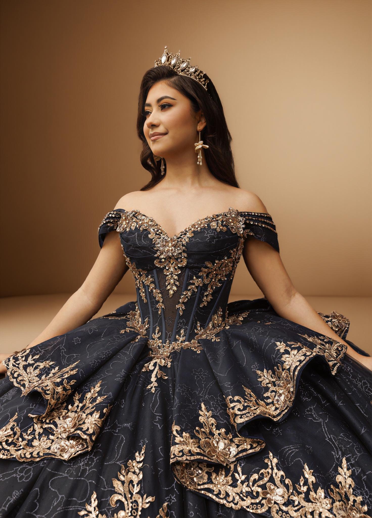 Off Shoulder Layered Skirt Beaded Quinceanera Ball Gown (ZD17566) - View 3 | VelvetHem