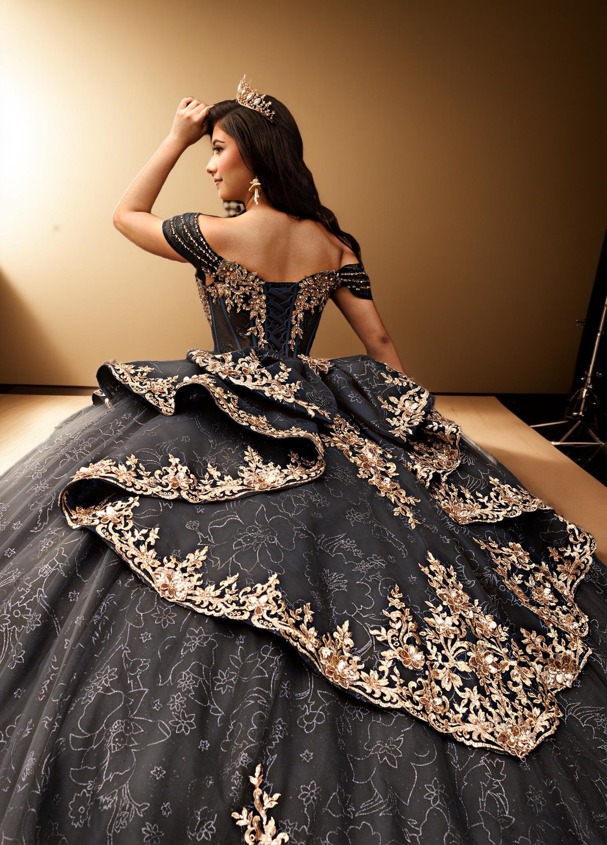 Off Shoulder Layered Skirt Beaded Quinceanera Ball Gown (ZD17566) - View 4 | VelvetHem