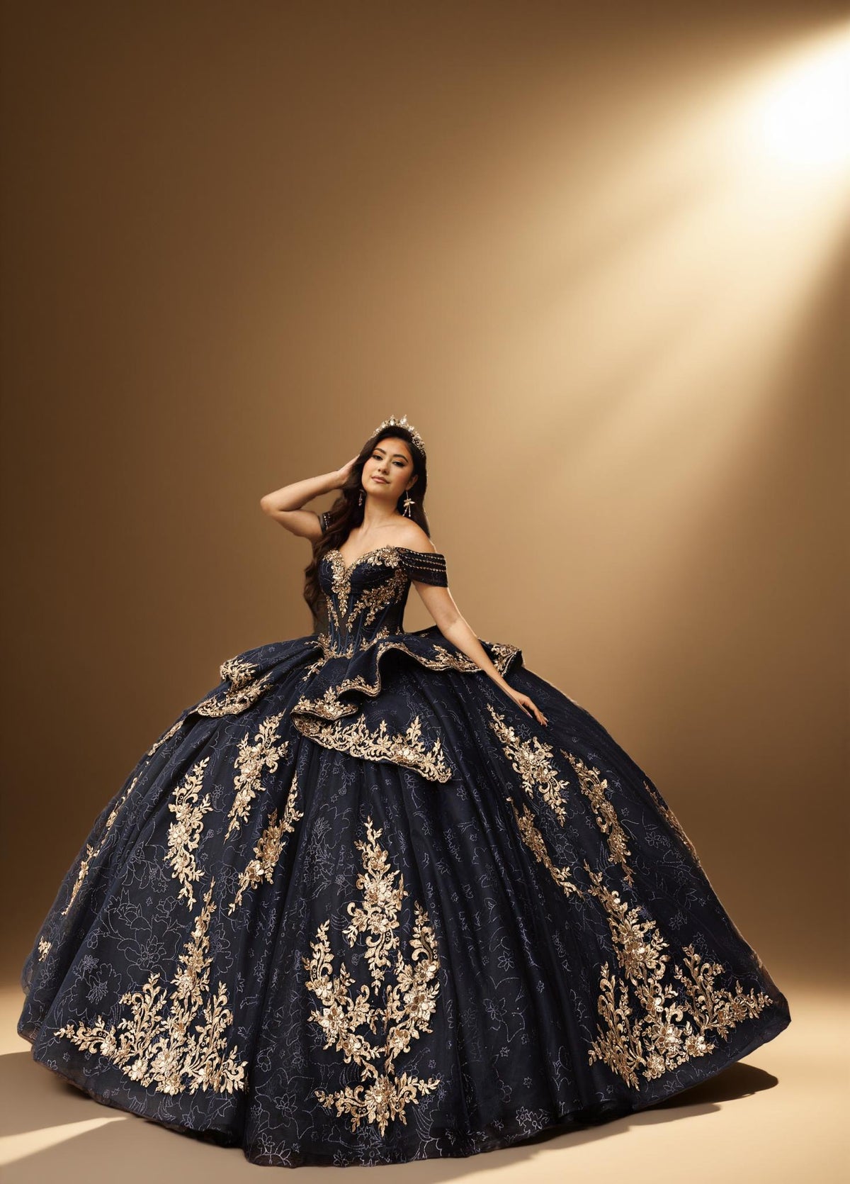 Off Shoulder Layered Skirt Beaded Quinceanera Ball Gown (ZD17566) - View 6 | VelvetHem