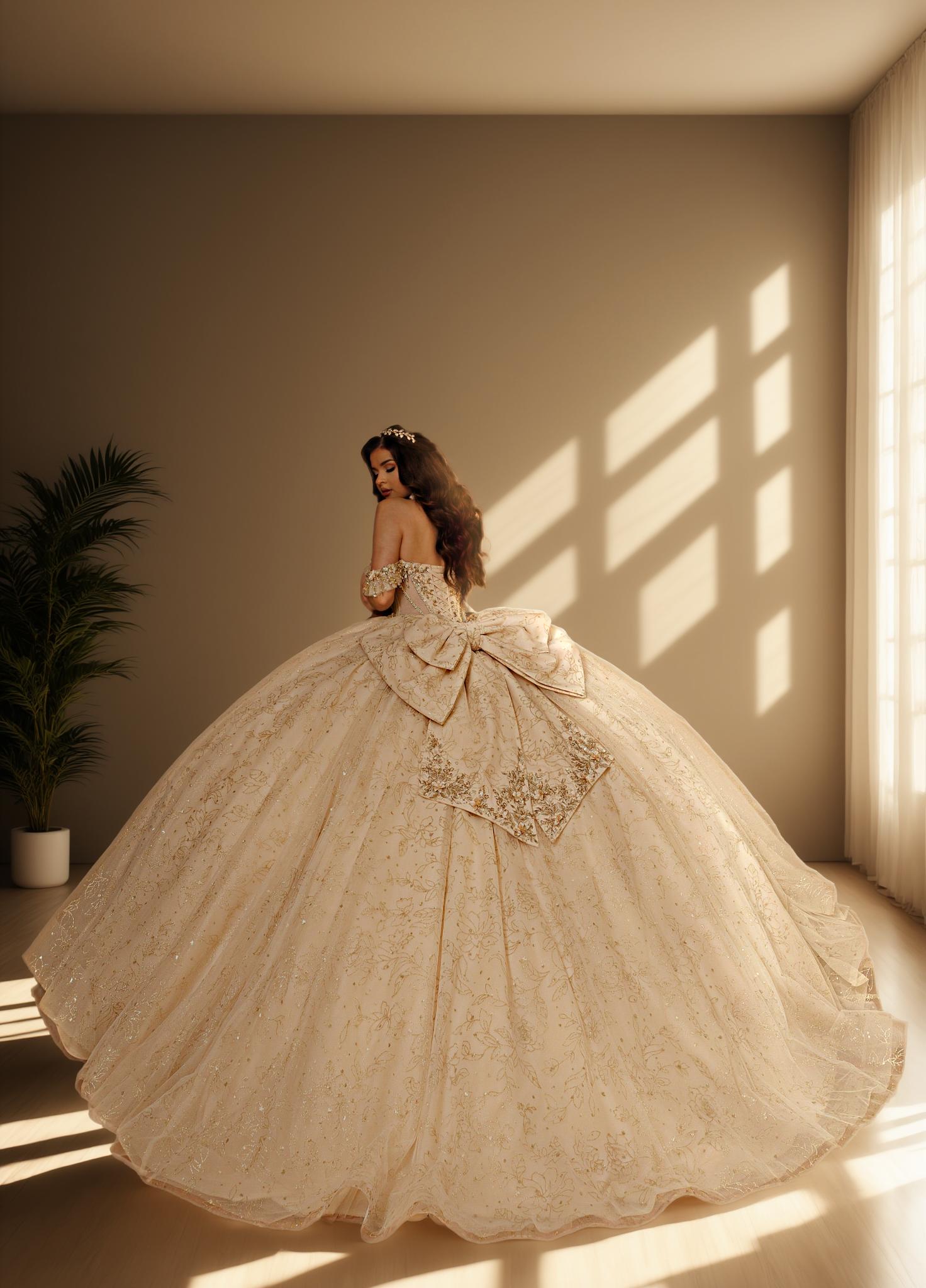 3D Floral Off Shoulder Quinceanera Ball Gown with Beaded Fringe (ZD17567) - View 2 | VelvetHem
