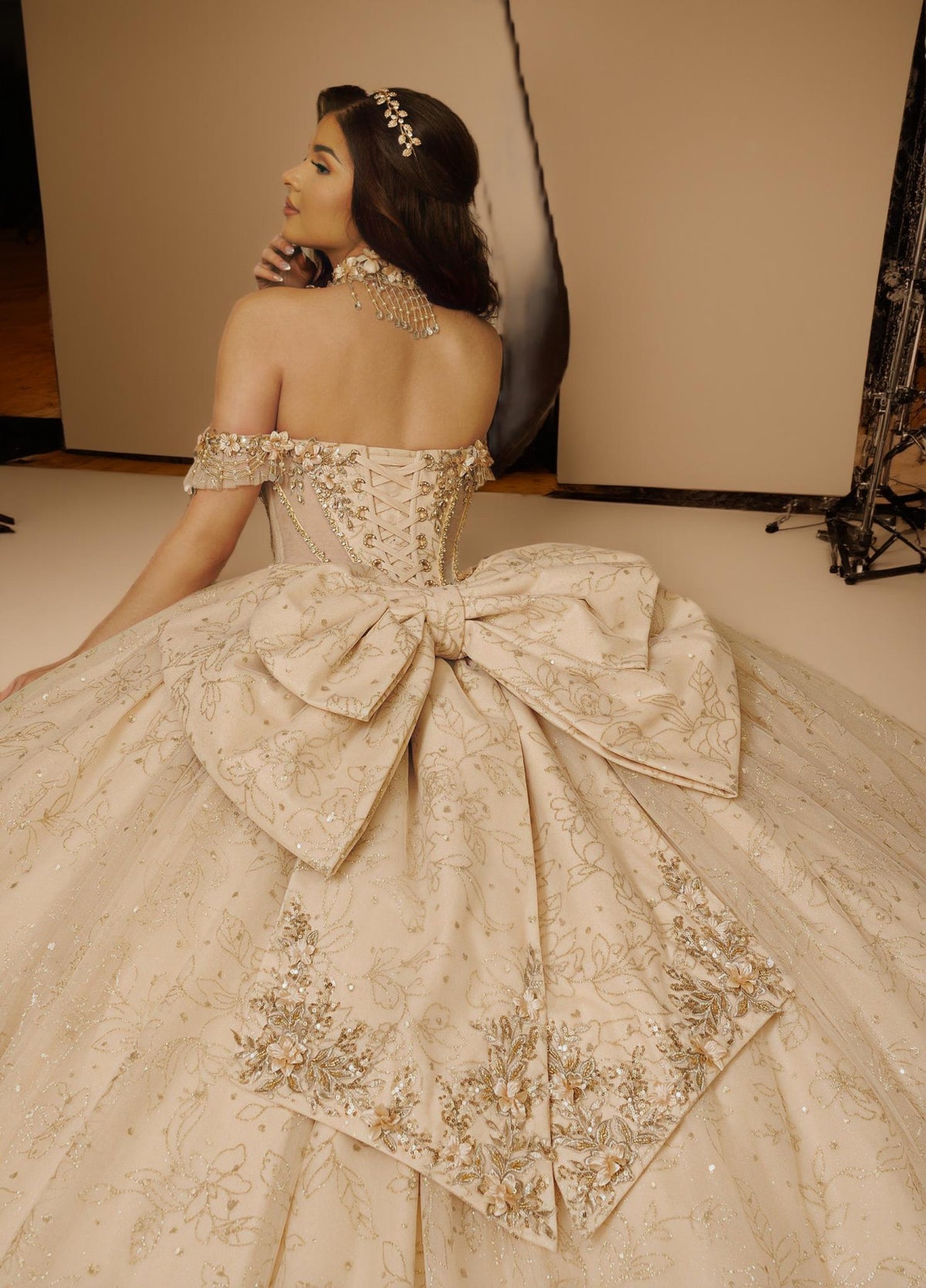 3D Floral Off Shoulder Quinceanera Ball Gown with Beaded Fringe (ZD17567) - View 4 | VelvetHem
