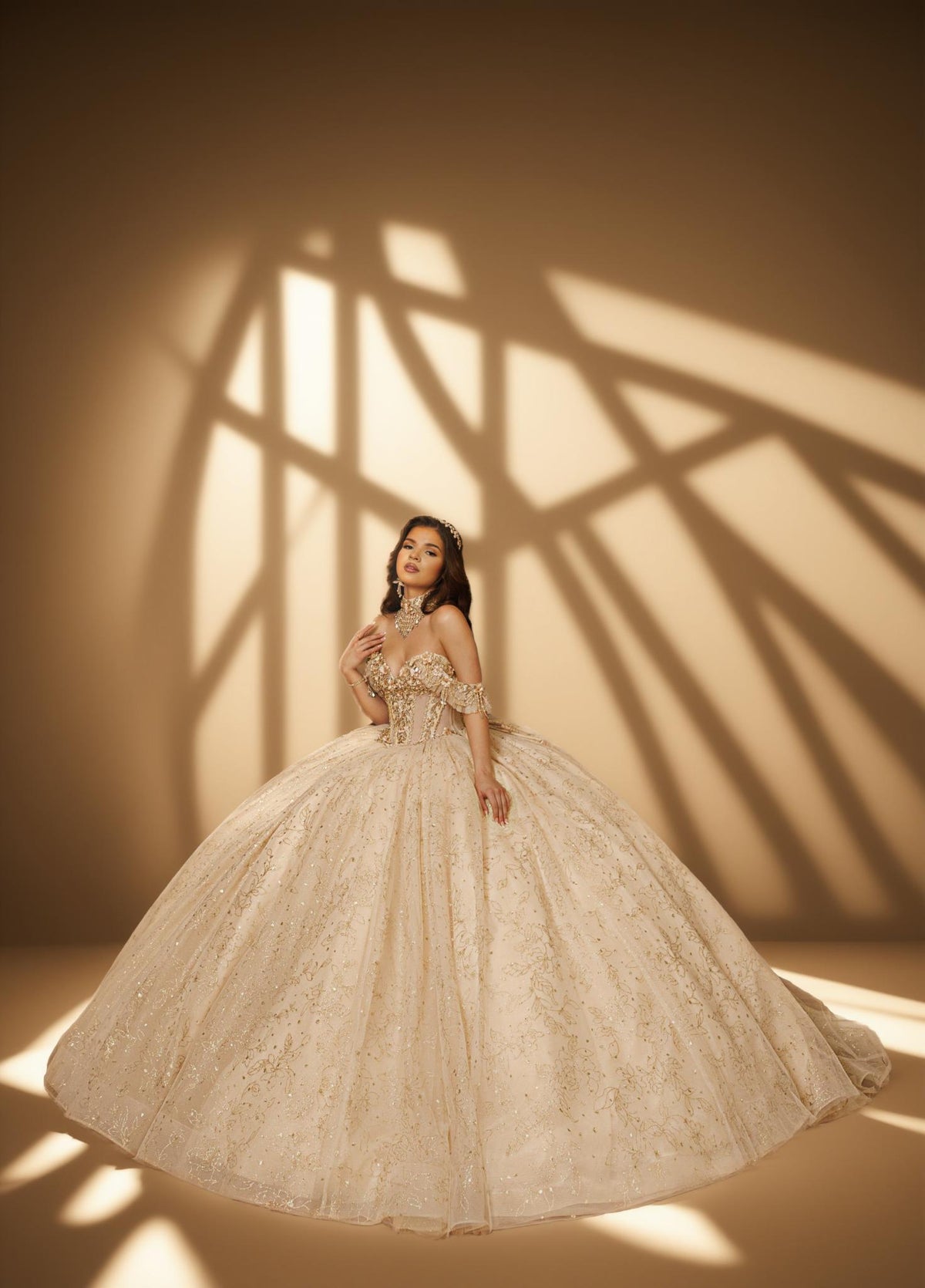 3D Floral Off Shoulder Quinceanera Ball Gown with Beaded Fringe (ZD17567) - View 5 | VelvetHem