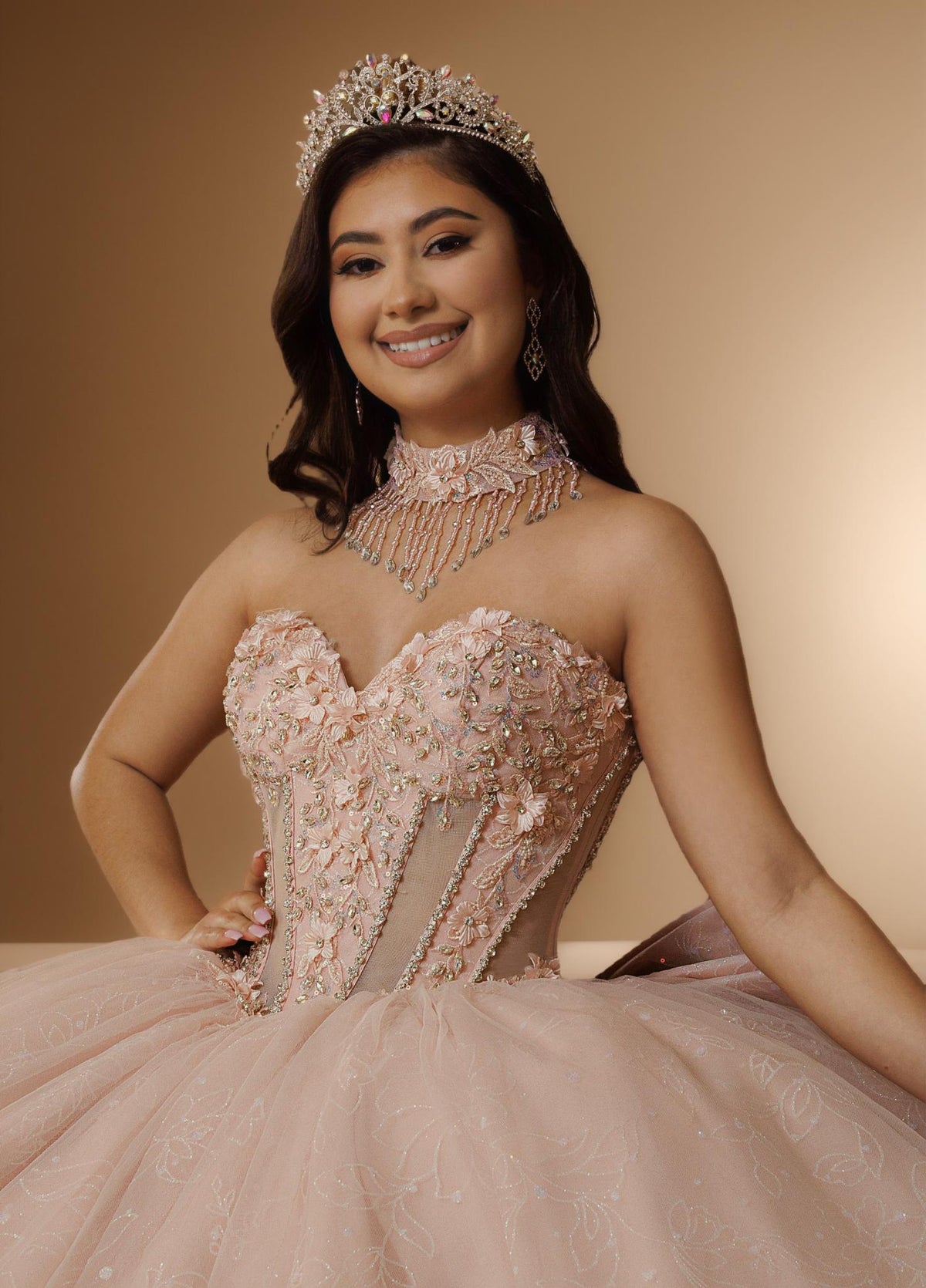 3D Floral Off Shoulder Quinceanera Ball Gown with Beaded Fringe (ZD17567) - View 7 | VelvetHem