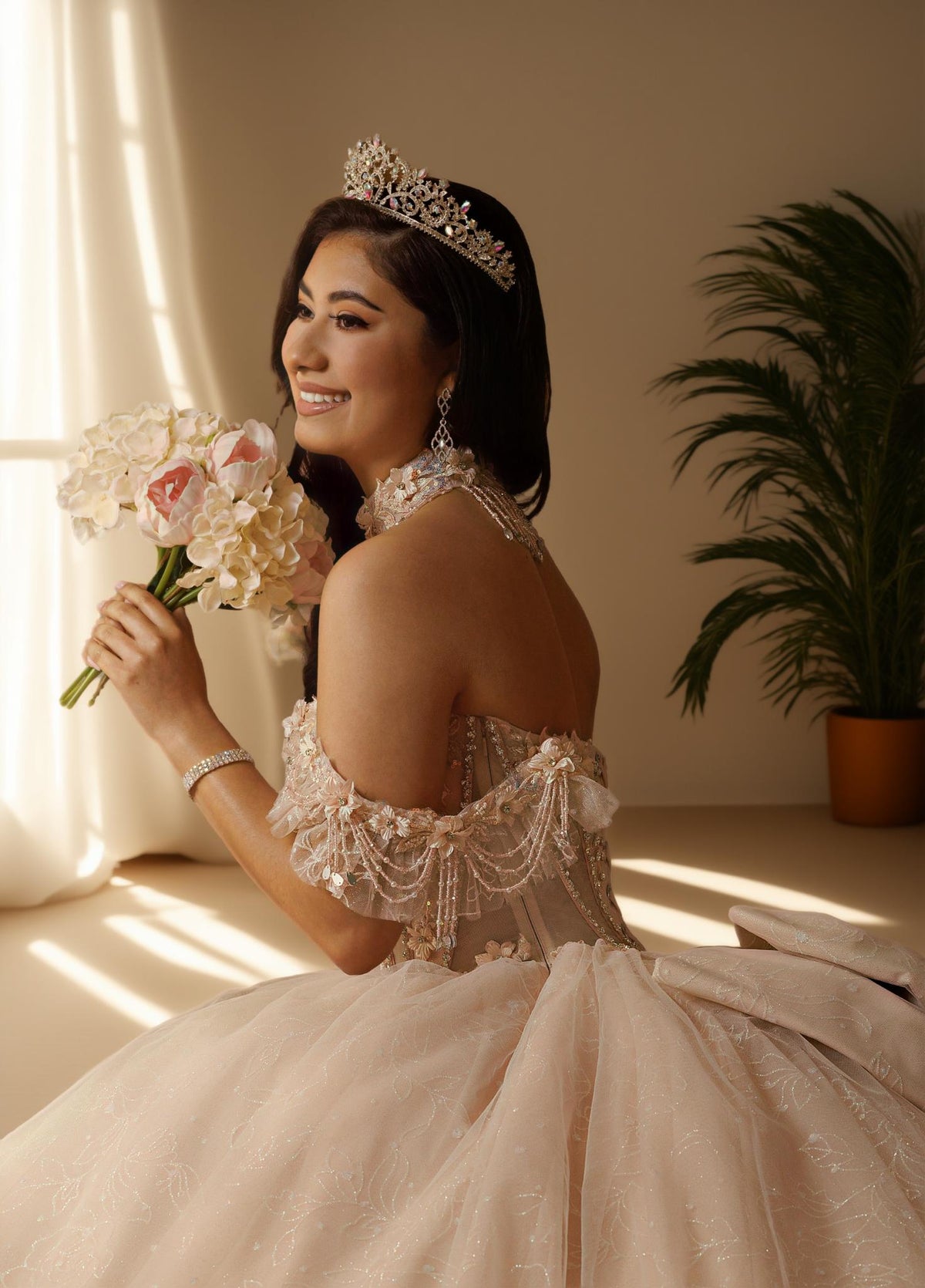 3D Floral Off Shoulder Quinceanera Ball Gown with Beaded Fringe (ZD17567) - View 8 | VelvetHem