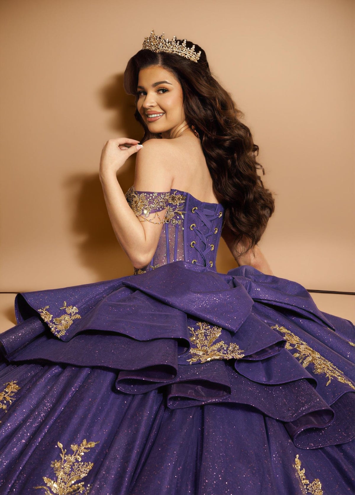 Off Shoulder Beaded Fringe Quinceanera Ball Gown (ZD17568) - View 2 | VelvetHem