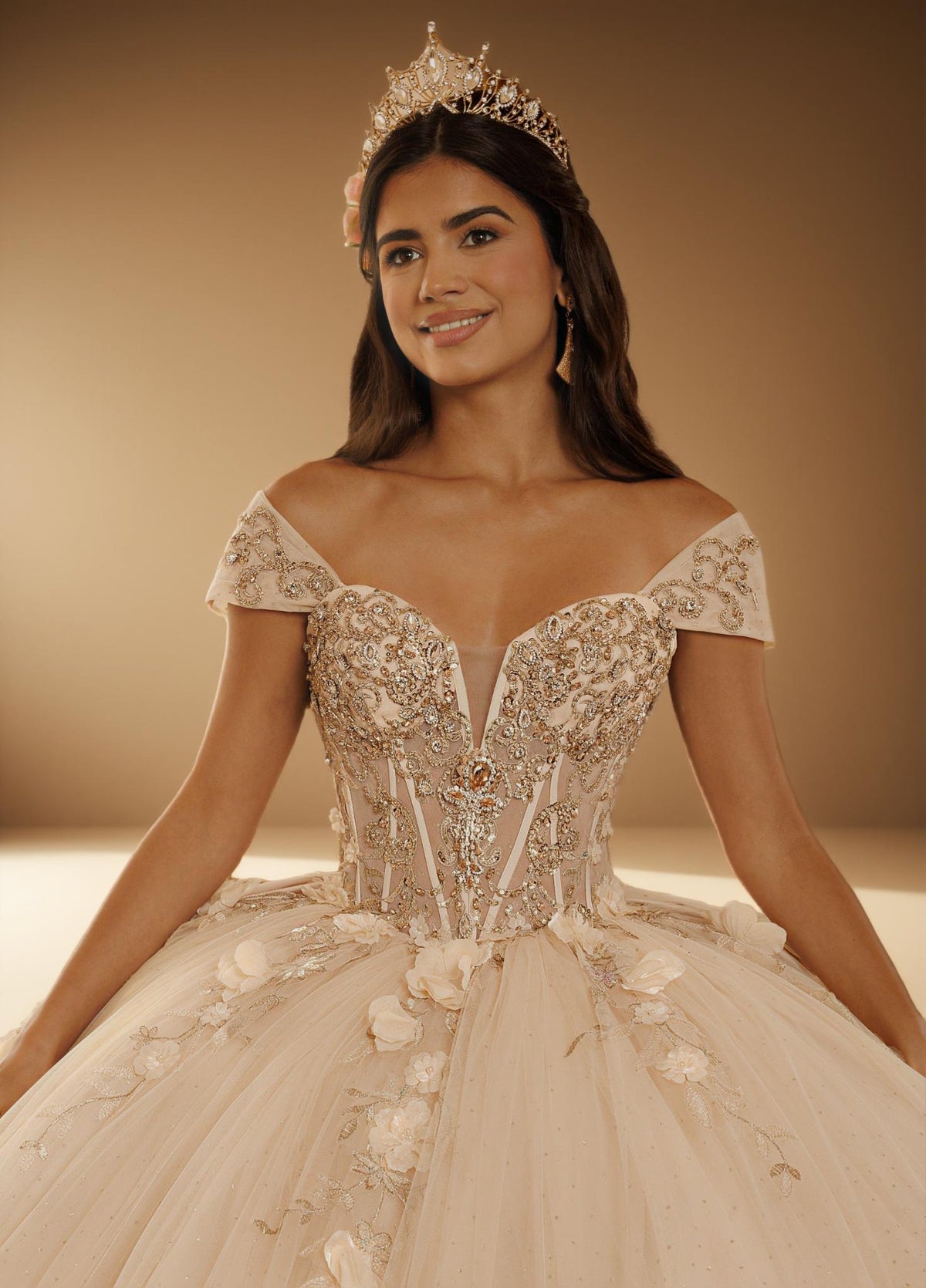 3D Floral Strapless Quinceanera Ball Gown with Off Shoulder Sleeves (ZD17571) - View 3 | VelvetHem
