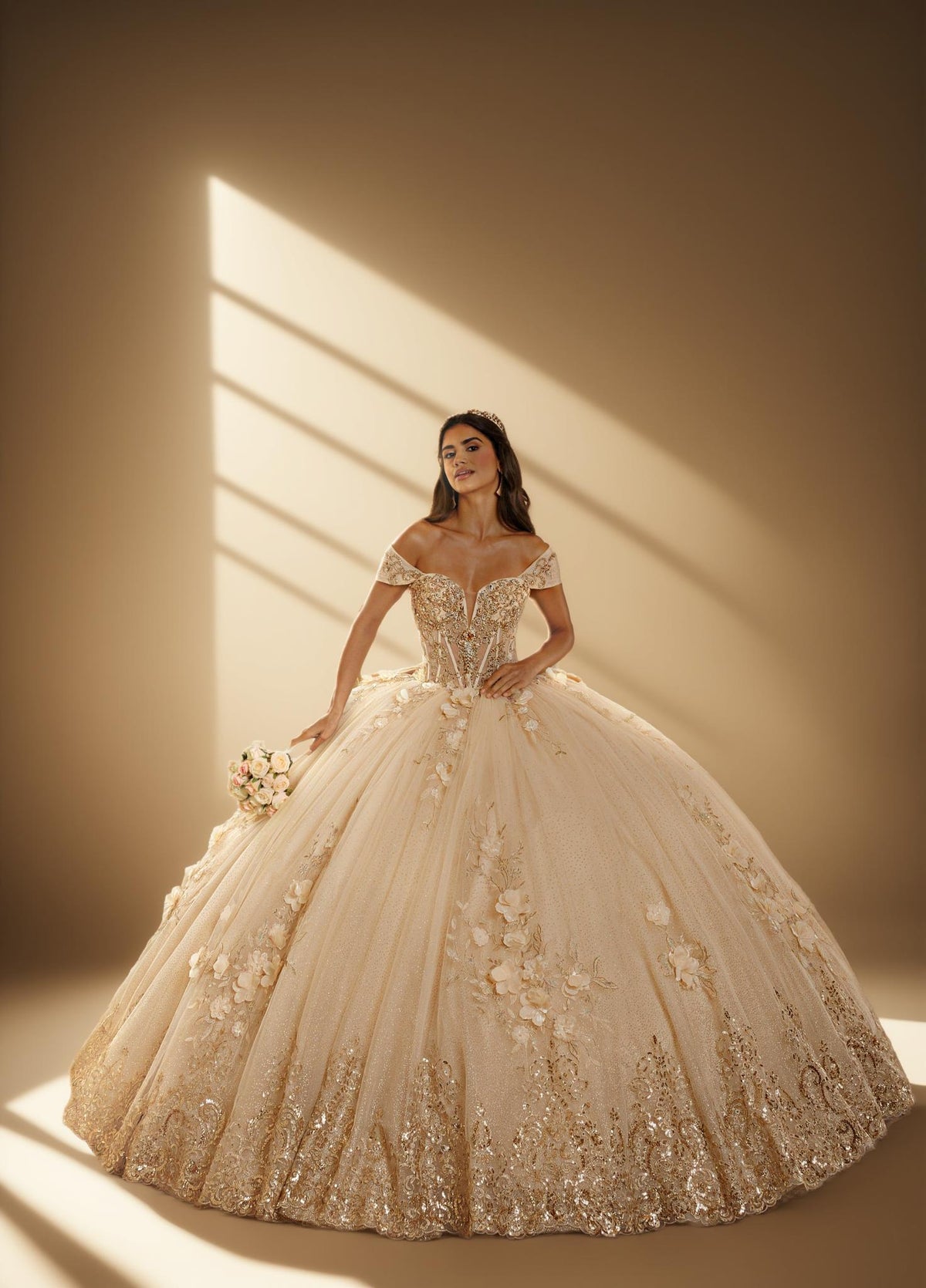 3D Floral Strapless Quinceanera Ball Gown with Off Shoulder Sleeves (ZD17571) - View 4 | VelvetHem