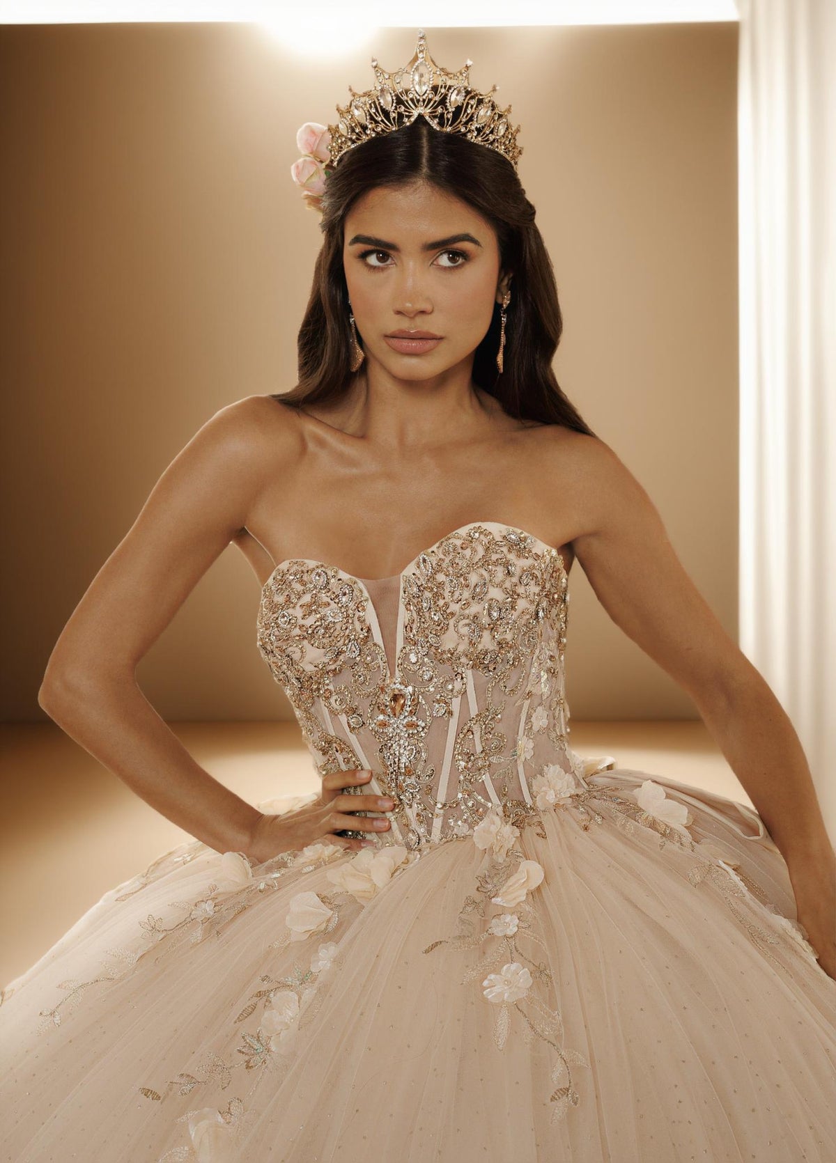 3D Floral Strapless Quinceanera Ball Gown with Off Shoulder Sleeves (ZD17571) - View 5 | VelvetHem