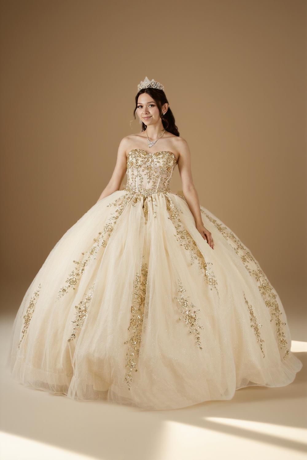 Silver Strapless Applique Quinceanera Dress Sequin Embroidered Glitter Tulle Ball Gown (ZD17596) - View 8 | VelvetHem