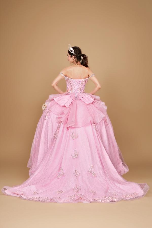 Fuchsia 3D Butterfly Off Shoulder Quinceanera Dress Glitter Tulle Ball Gown (ZD17602) - View 6 | VelvetHem
