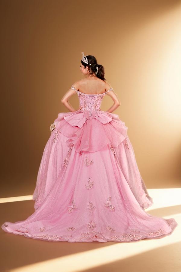 Fuchsia 3D Butterfly Off Shoulder Quinceanera Dress Glitter Tulle Ball Gown (ZD17602) - View 7 | VelvetHem