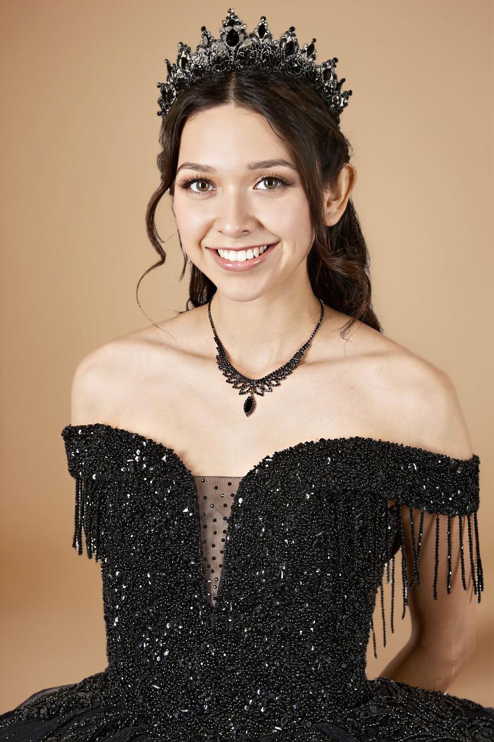 Black Off Shoulder Fringe Quinceanera Dress Beaded Applique Glitter Tulle Ball Gown (ZD17603) - View 3 | VelvetHem