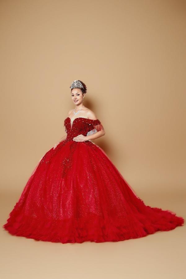 Black Off Shoulder Fringe Quinceanera Dress Beaded Applique Glitter Tulle Ball Gown (ZD17603) - View 7 | VelvetHem