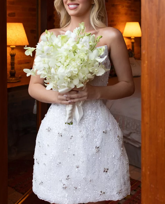 Classy Strapless White Sheath Short Formal Wedding Dress Bridal Dress