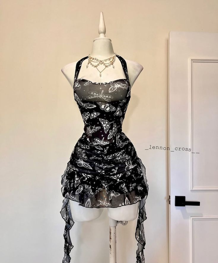 Sexy Black Halter Chiffon Sheath Butterfly Cocktail Dress Mini Birthday Dress - FashionDia