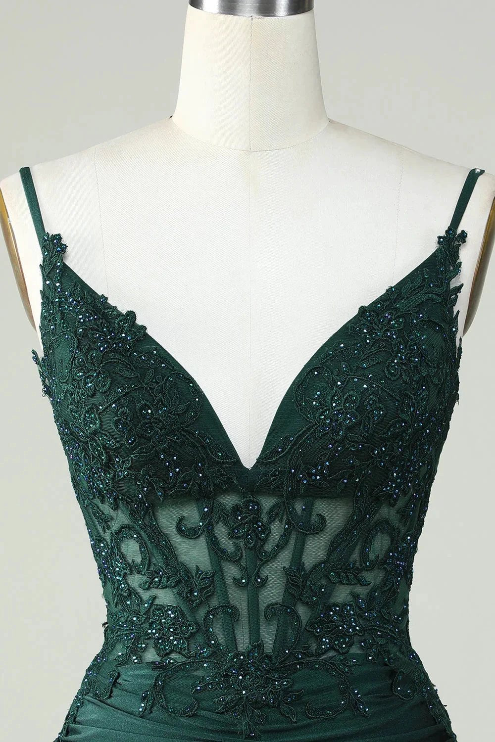 Bodycon Dark Green Spaghetti Straps Corset Homecoming Dress with Beading (ZD11541)