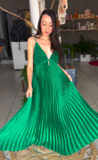 Simple Green V Neck Pleated Party Evening Dress,A Line Prom Dress