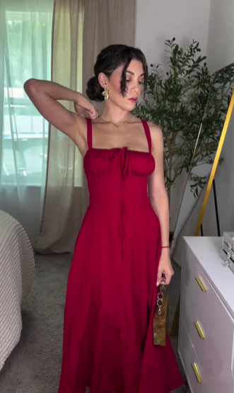 Elegant Burgundy Satin Slit Party Dress,A-Line Slit Sleeveless Evening Dress - View 3 | FashionDia
