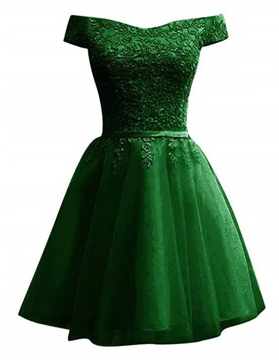 Green Off-the-Shoulder Lace Homecoming Dress - FashionDia