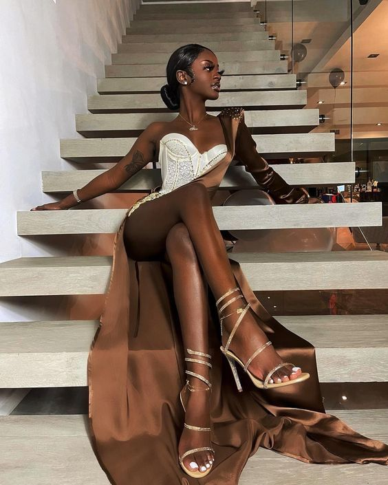 Black Girl Long Prom Dress Mermaid One Shoulder Evening Gown