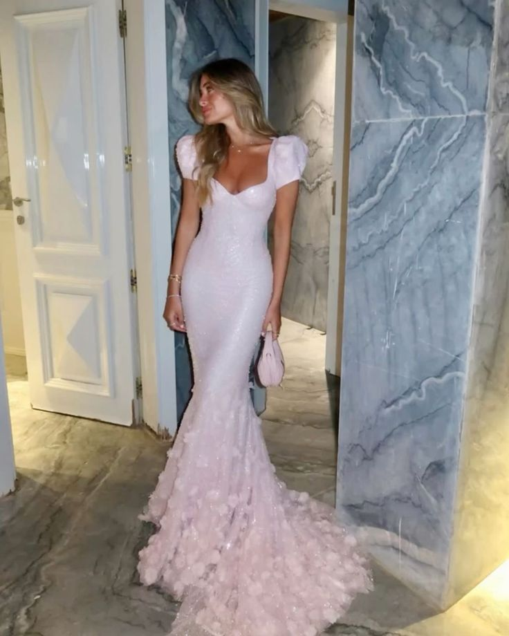 Classy Sweetheart Neck Pink Sequin Appliques Mermaid Prom Dress Long Party Gown - FashionDia