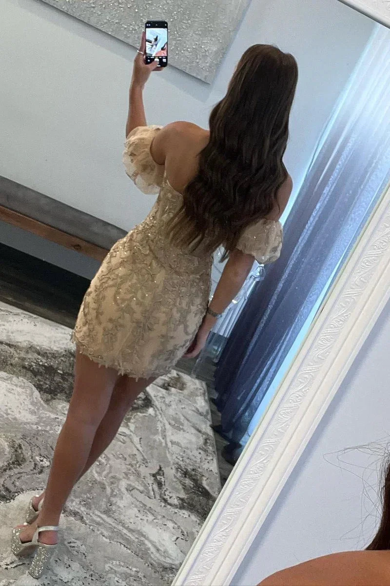 Sheath Lace Strapless Homecoming Dress with Appliques (ZD11742)