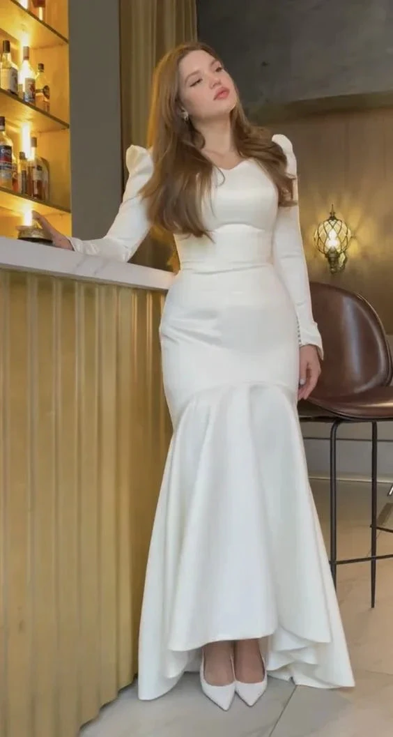 Elegant White Mermaid Wedding Dress,White Engagement Dress (ZD13678)