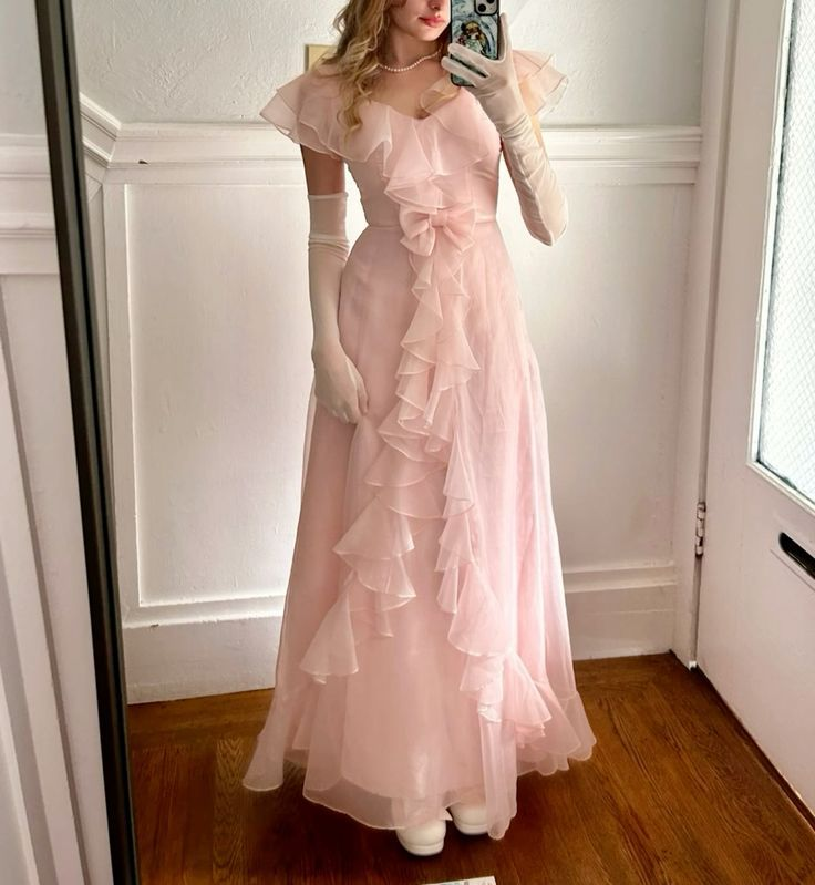 Elegant Pink Chiffon Ruffles Evening Dress,V Neck A Line Prom Party Gown