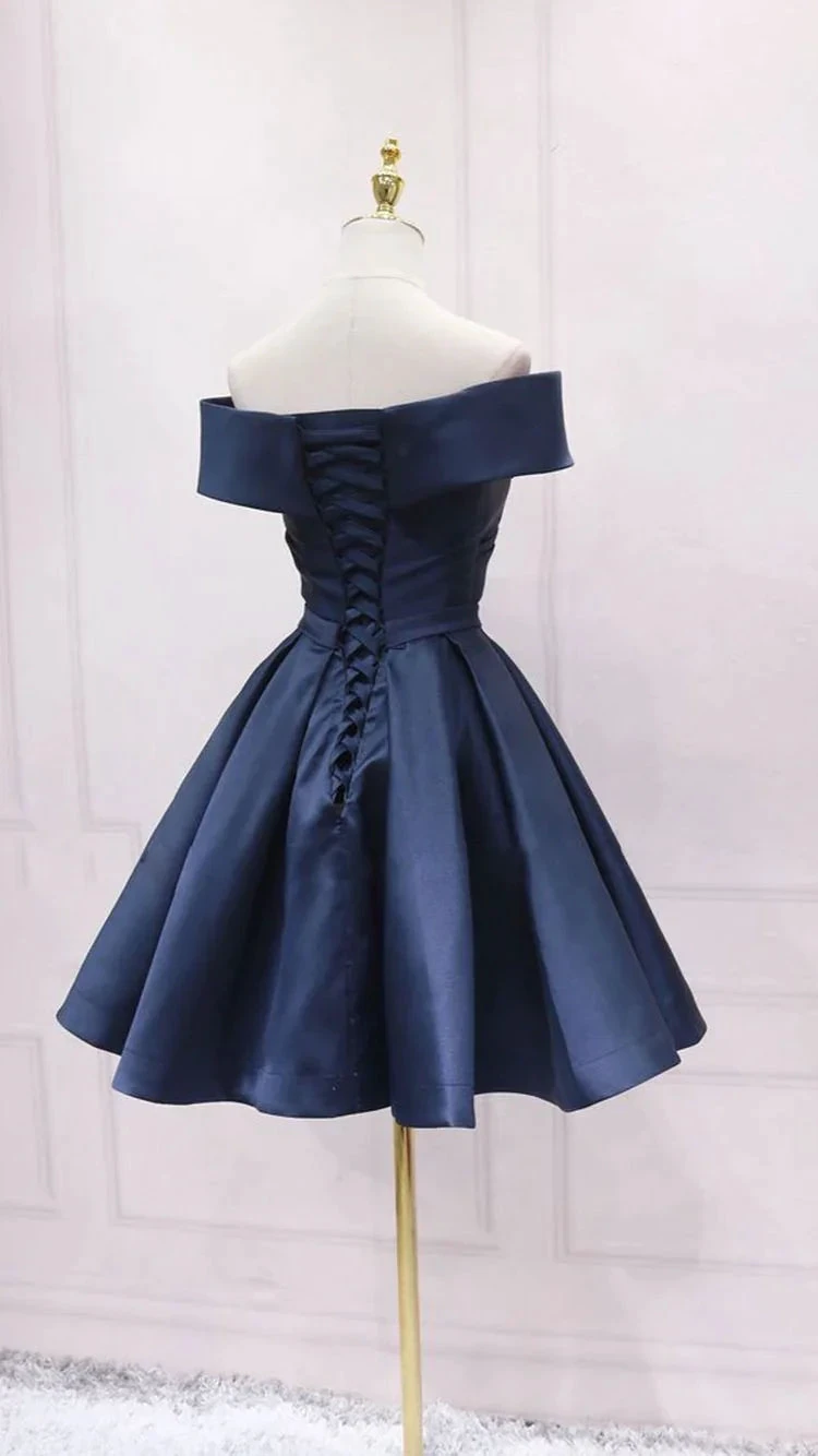 Simple Navy Blue Short Homecoming Dress Ruffle Mini Party Gowns Custom Made Women Party Gowns Short Graduation Dress (ZD12276)