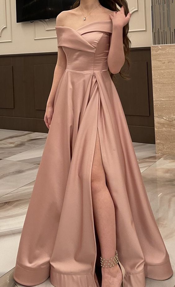 A-line Off The Shoulder Evening Dress With Split