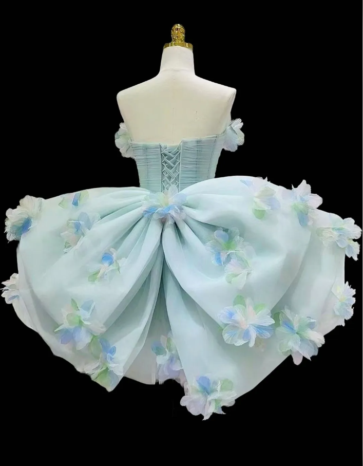 Beautiful Strapless Light Green Tulle Appliques Short Homecoming Dress 19th Birthday Outfits With Bow - View 3 | FashionDia