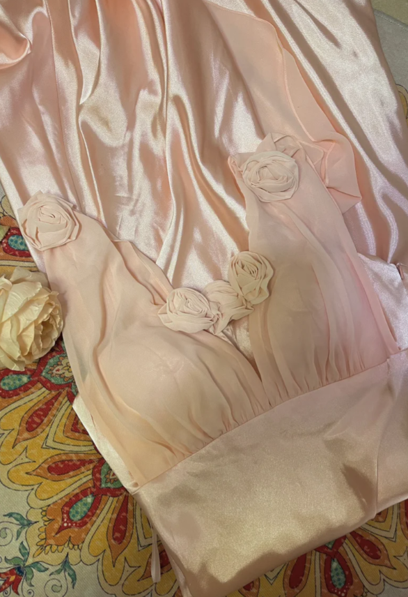 Pretty Pink V-Neck Satin Mermaid Long Wedding Guest Dress Formal Birthday Prom Dress Party Gown - View 4 | FashionDia